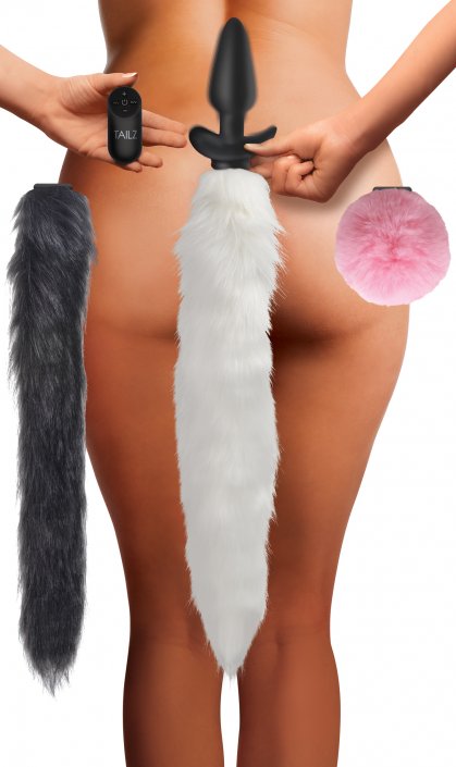 Vibrating Silicone Anal Plug with 3 Interchangeable Tails Maus-Tec Vibrating Silicone Anal Plug with 3 Interchangeable Tails Maus-Tec