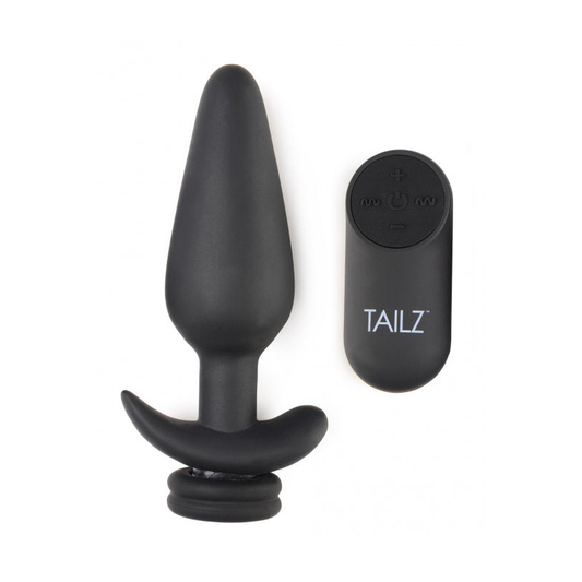 Interchangeable 10X Vibrating Silicone Anal Plug with Remote - Small
